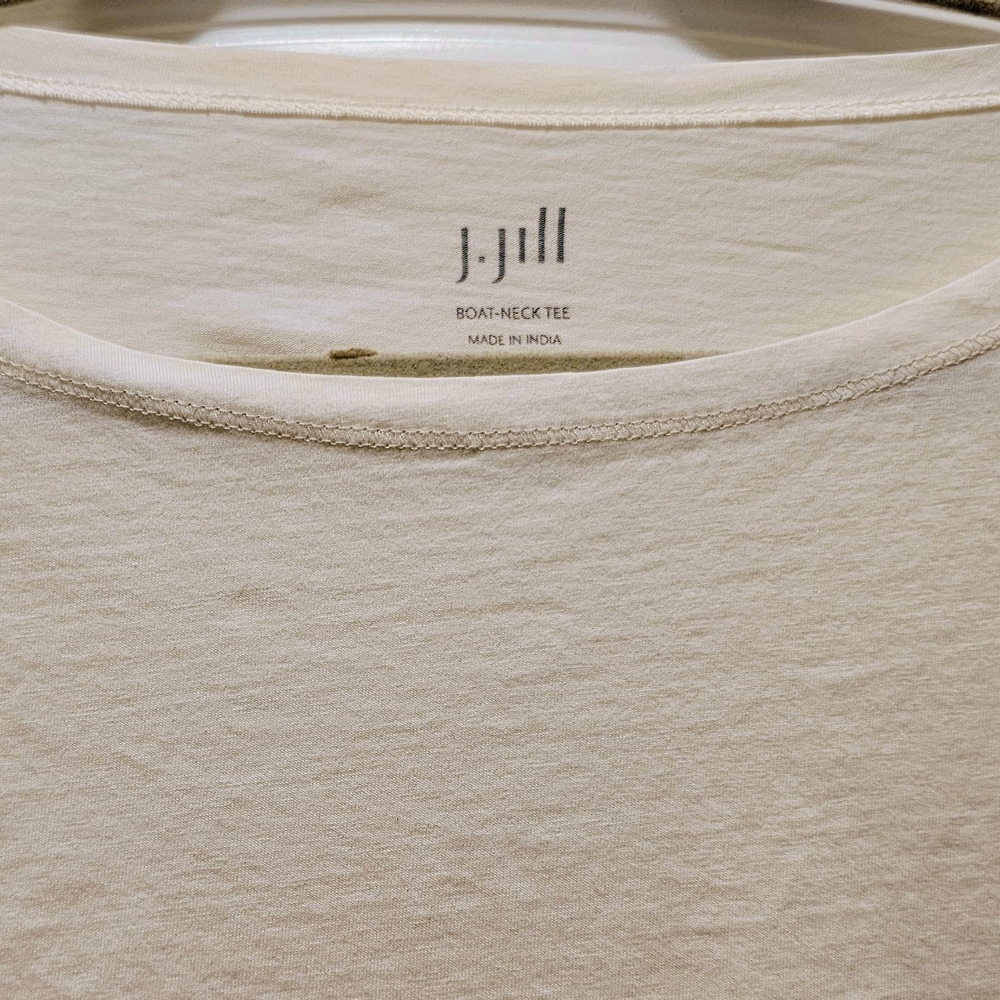 J.Jill Boat Neck Tee Size Small Cream Cotton Stretch Long Sleeve Minimalist Top - Picture 4 of 6